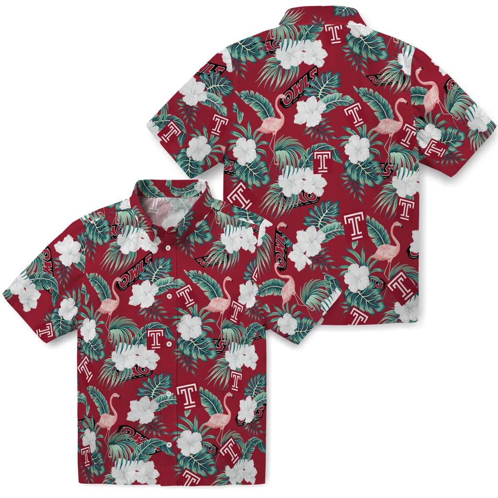 Temple Owls Hawaiian Shirt - Flamingo and Hibiscus | Hula Hawaiian Shirts