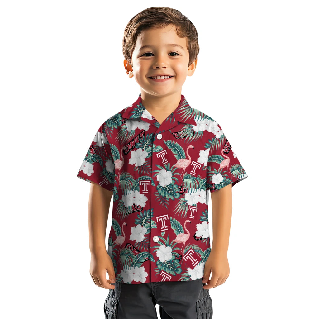 Temple Owls Hawaiian Shirt - Flamingo and Hibiscus | Hula Hawaiian Shirts