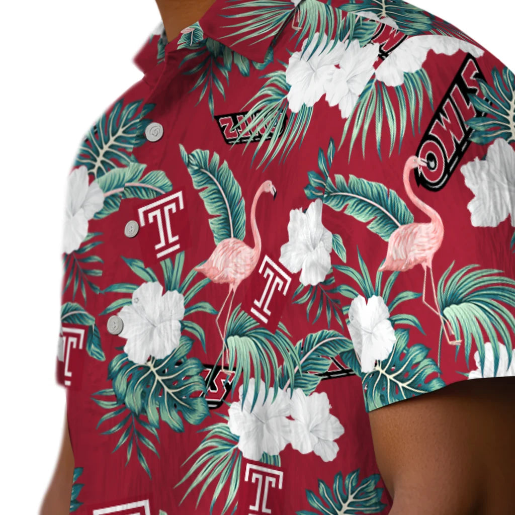 Temple Owls Hawaiian Shirt - Flamingo and Hibiscus | Hula Hawaiian Shirts