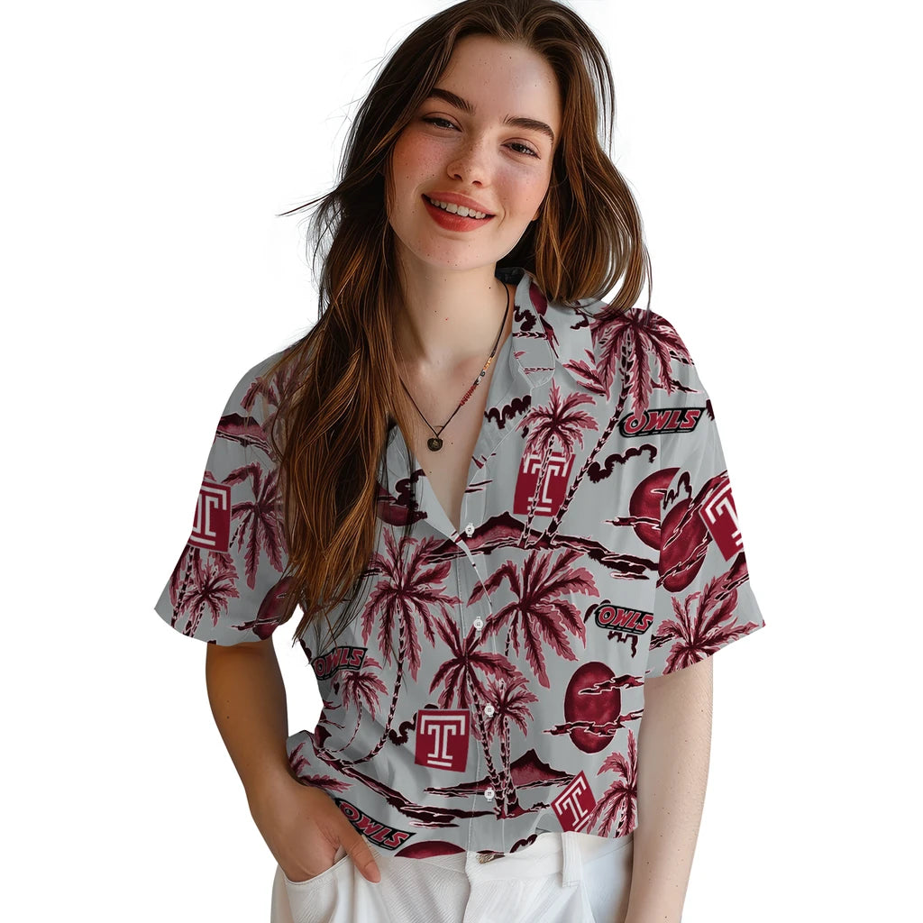 Temple Owls Hawaiian Shirt - Palm Sunset | Hula Hawaiian Shirts