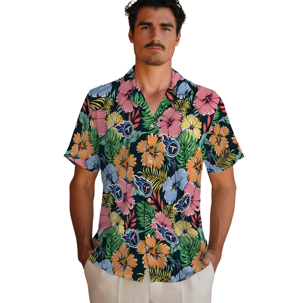 Tennessee Titans Hawaiian Shirt - Brilliant Hibiscus Garden | Hula Hawaiian Shirts