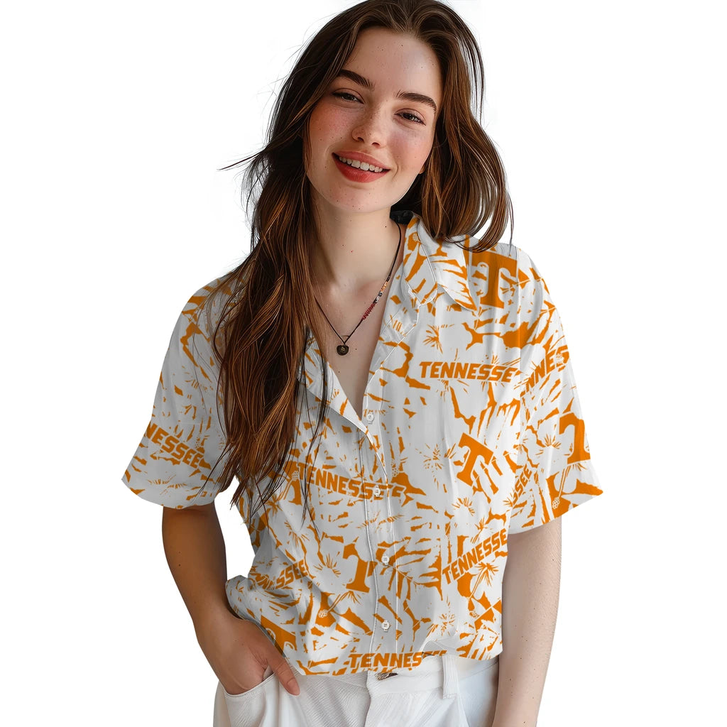 Tennessee Volunteers Hawaiian Shirt - Hibiscus Overlay | Hula Hawaiian Shirts