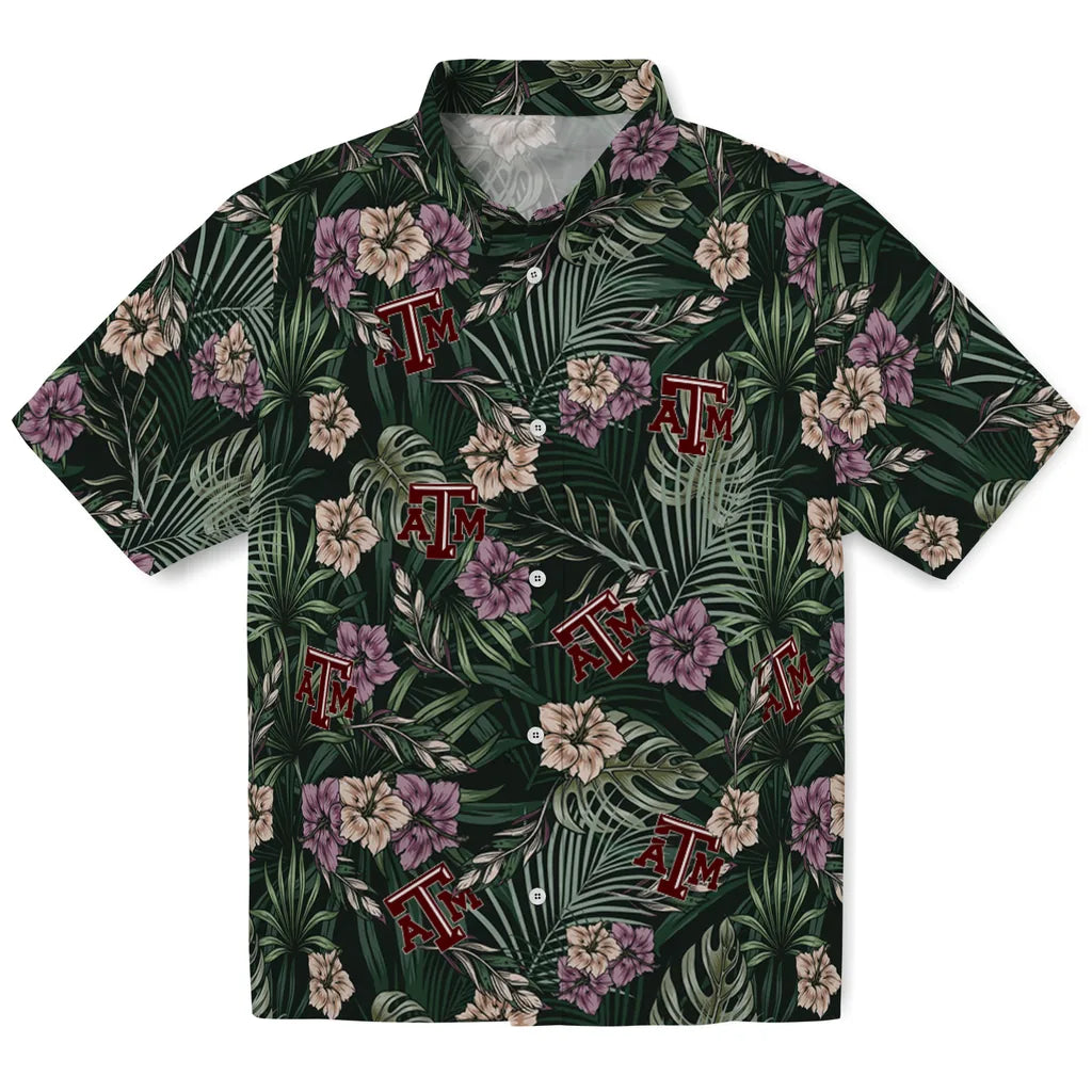 Texas A&M Aggies Hawaiian Shirt - Hibiscus Leaves Pattern | Hula Hawaiian Shirts