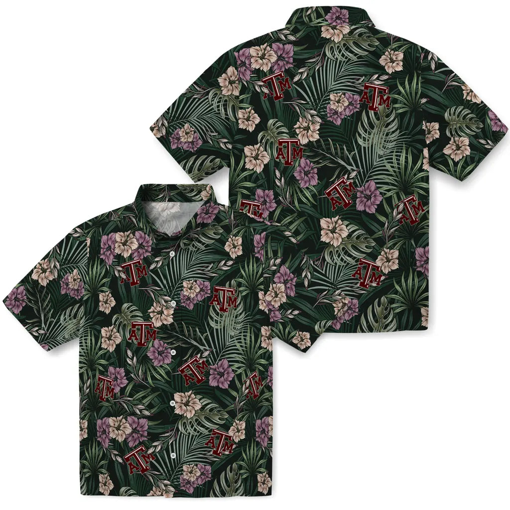 Texas A&M Aggies Hawaiian Shirt - Hibiscus Leaves Pattern | Hula Hawaiian Shirts