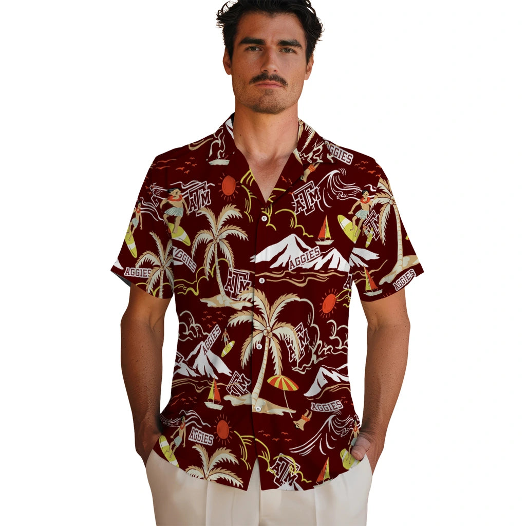 Texas A&M Aggies Hawaiian Shirt - Palm Tree Island | Hula Hawaiian Shirts