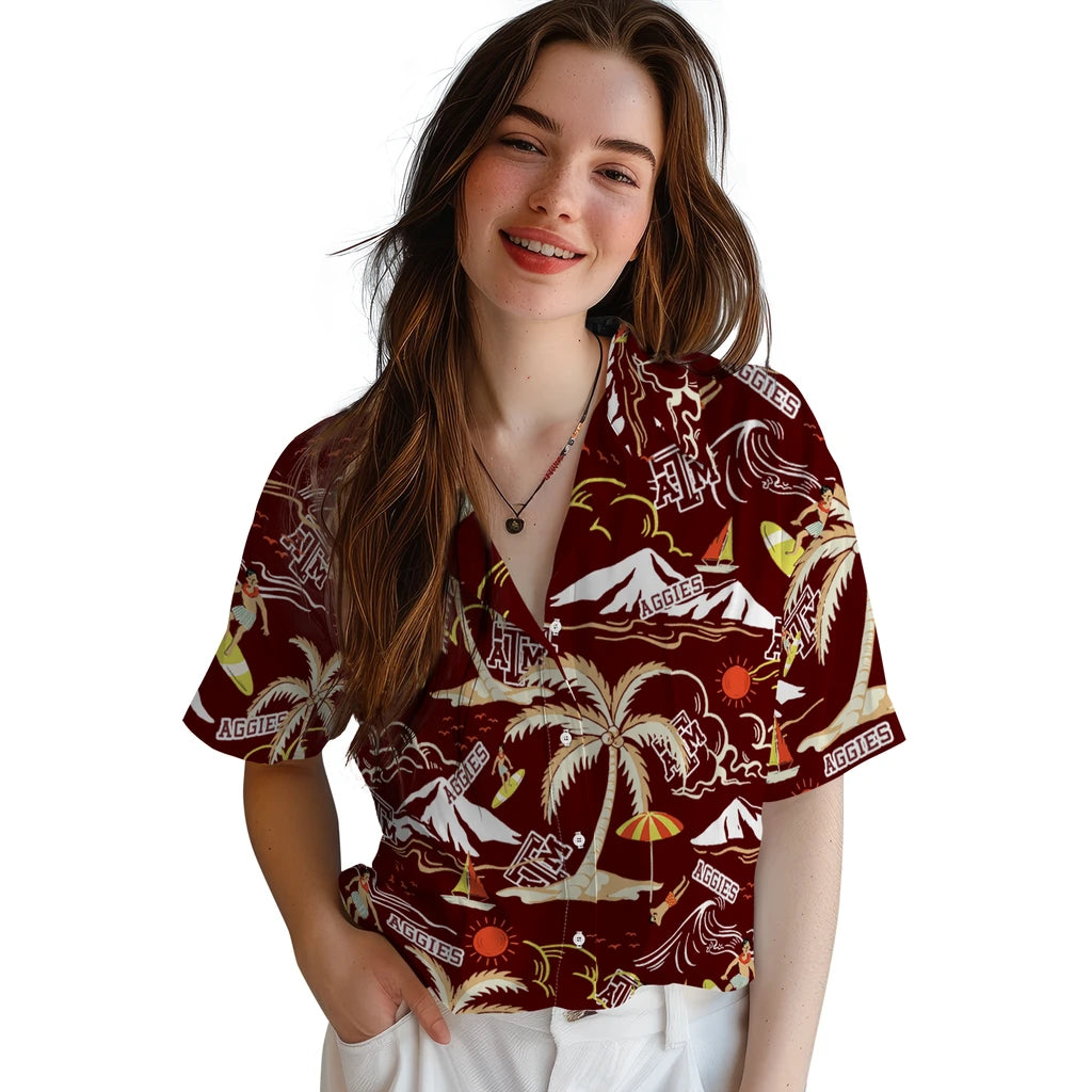 Texas A&M Aggies Hawaiian Shirt - Palm Tree Island | Hula Hawaiian Shirts