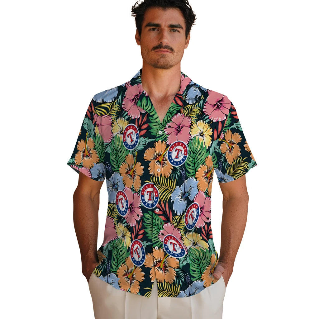 Texas Rangers Hawaiian Shirt - Brilliant Hibiscus Garden | Hula Hawaiian Shirts