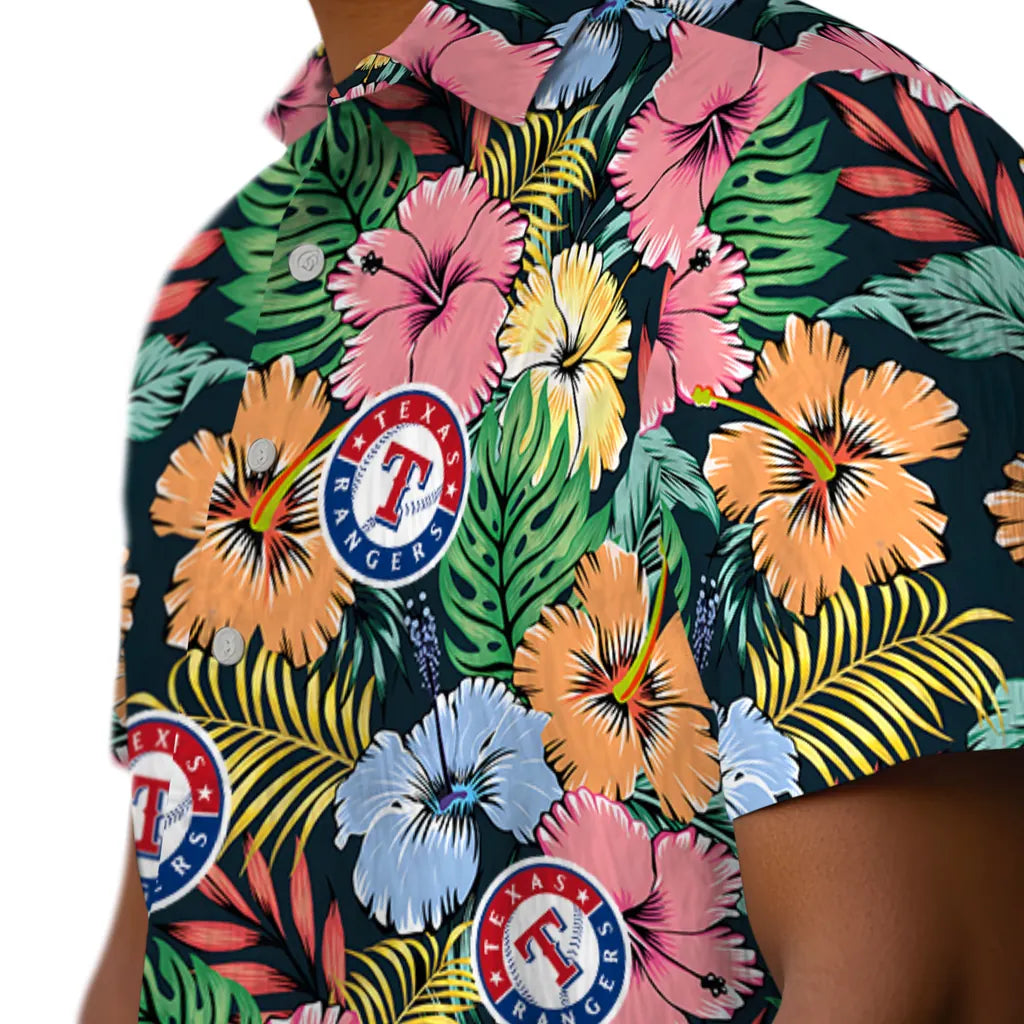 Texas Rangers Hawaiian Shirt - Brilliant Hibiscus Garden | Hula Hawaiian Shirts