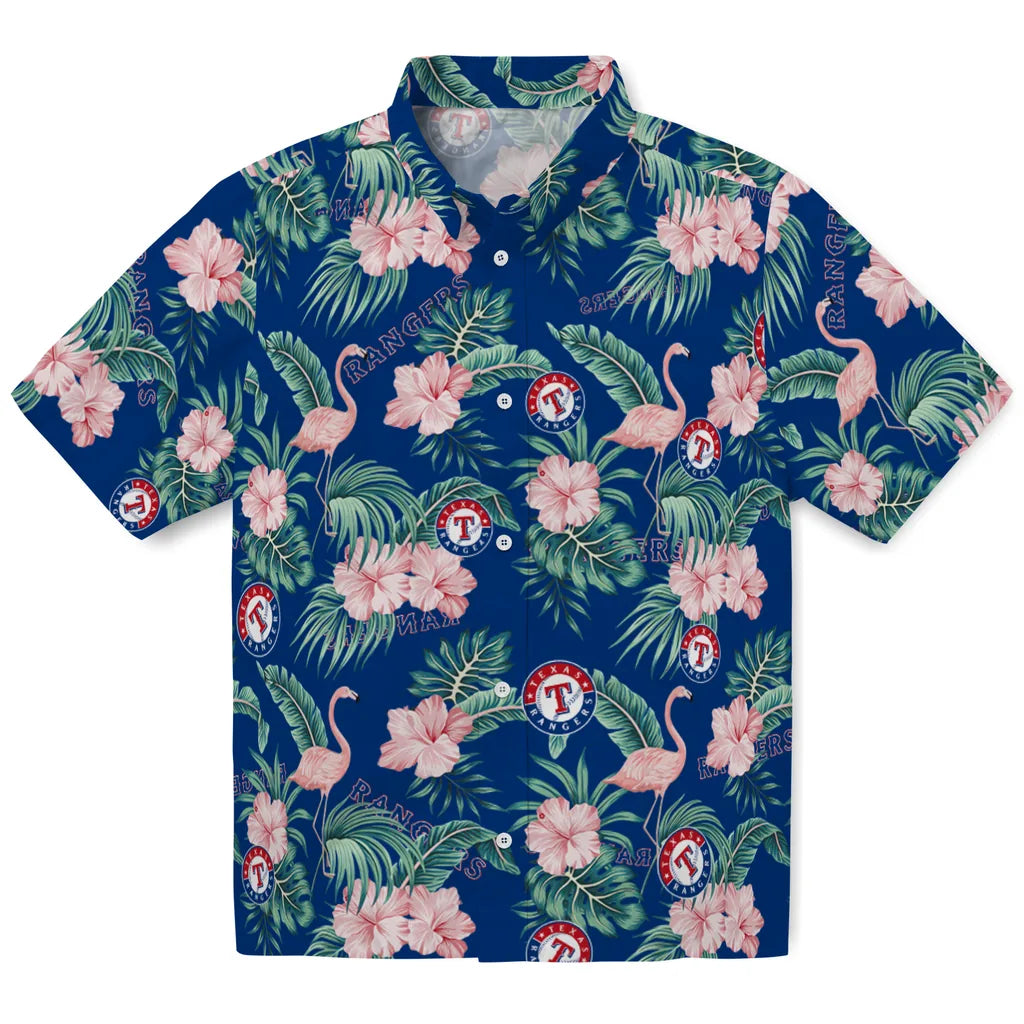 Texas Rangers Hawaiian Shirt - Flamingo and Hibiscus | Hula Hawaiian Shirts