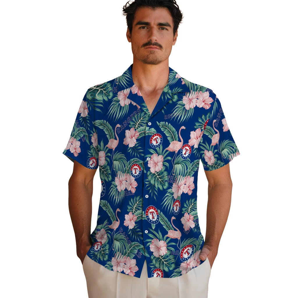 Texas Rangers Hawaiian Shirt - Flamingo and Hibiscus | Hula Hawaiian Shirts