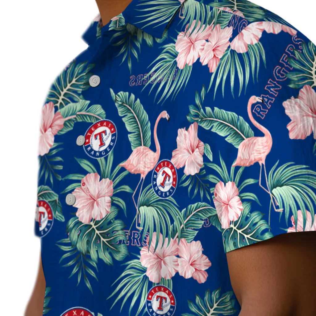 Texas Rangers Hawaiian Shirt - Flamingo and Hibiscus | Hula Hawaiian Shirts