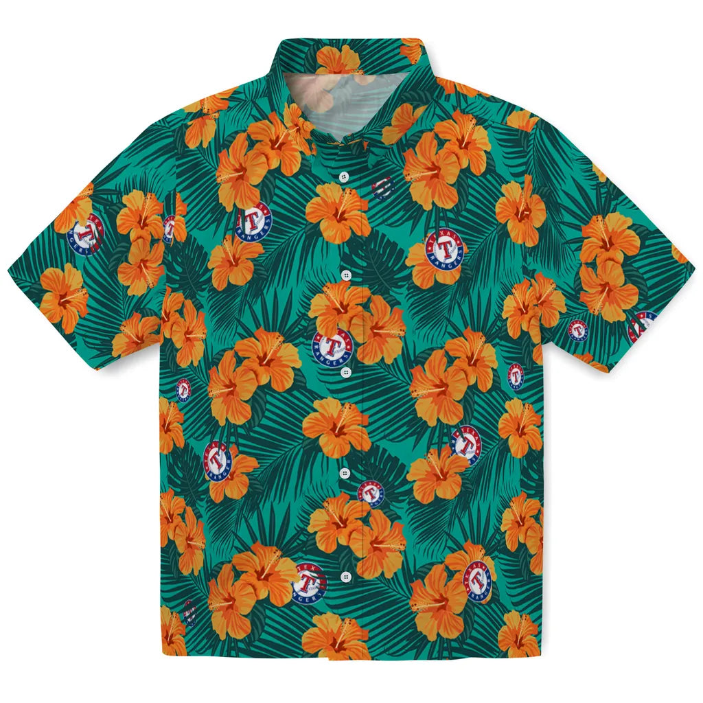 Texas Rangers Hawaiian Shirt - Hibiscus and Palm Leaves | Hula Hawaiian Shirts