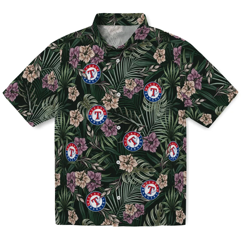 Texas Rangers Hawaiian Shirt - Hibiscus Leaves Pattern | Hula Hawaiian Shirts