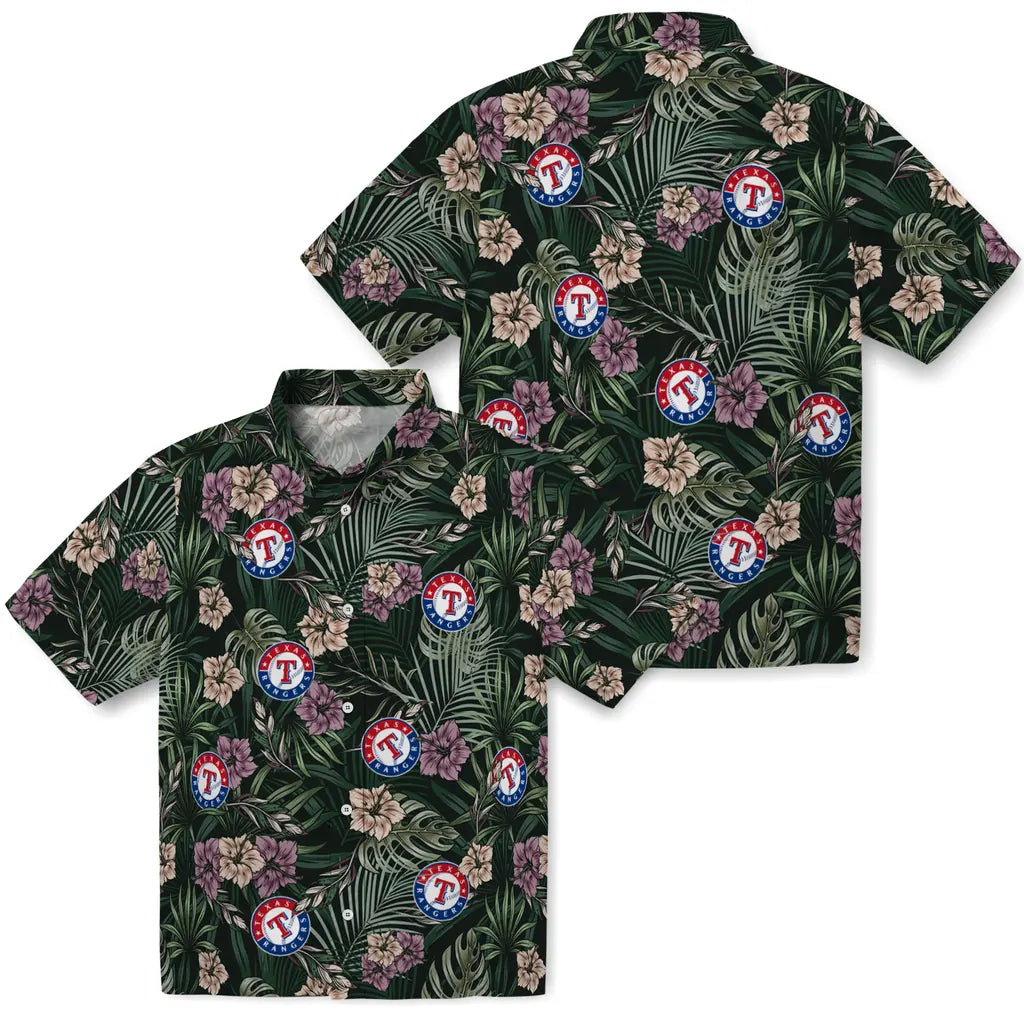 Texas Rangers Hawaiian Shirt - Hibiscus Leaves Pattern | Hula Hawaiian Shirts