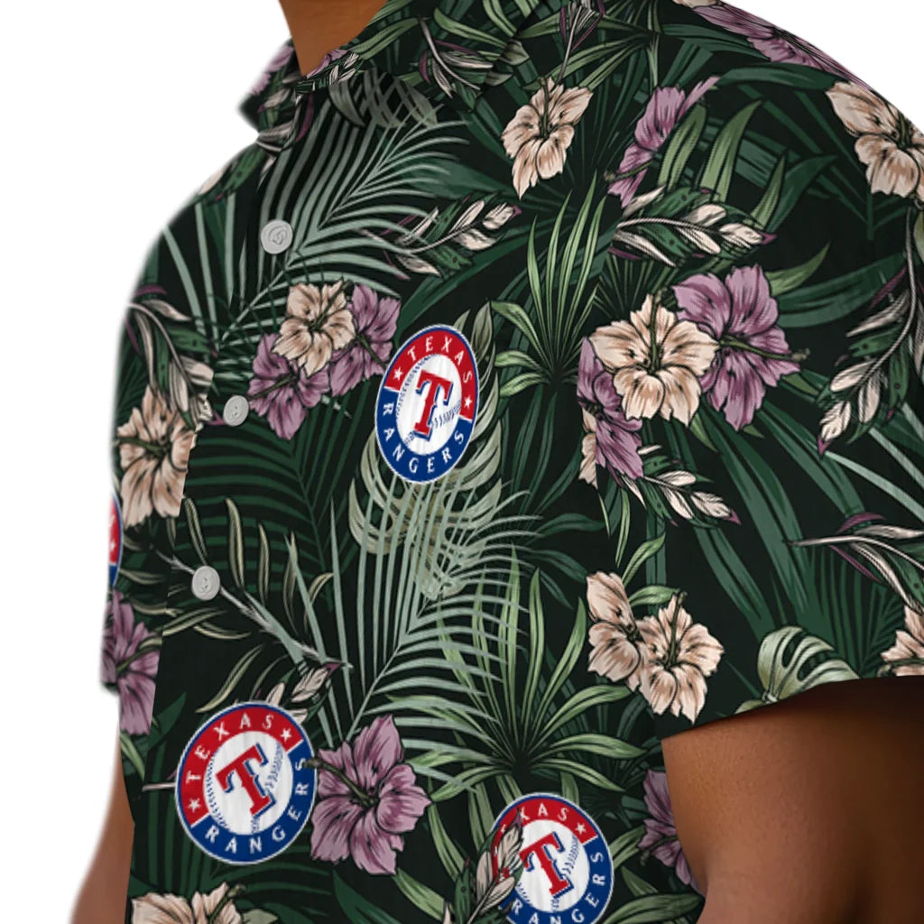 Texas Rangers Hawaiian Shirt - Hibiscus Leaves Pattern | Hula Hawaiian Shirts