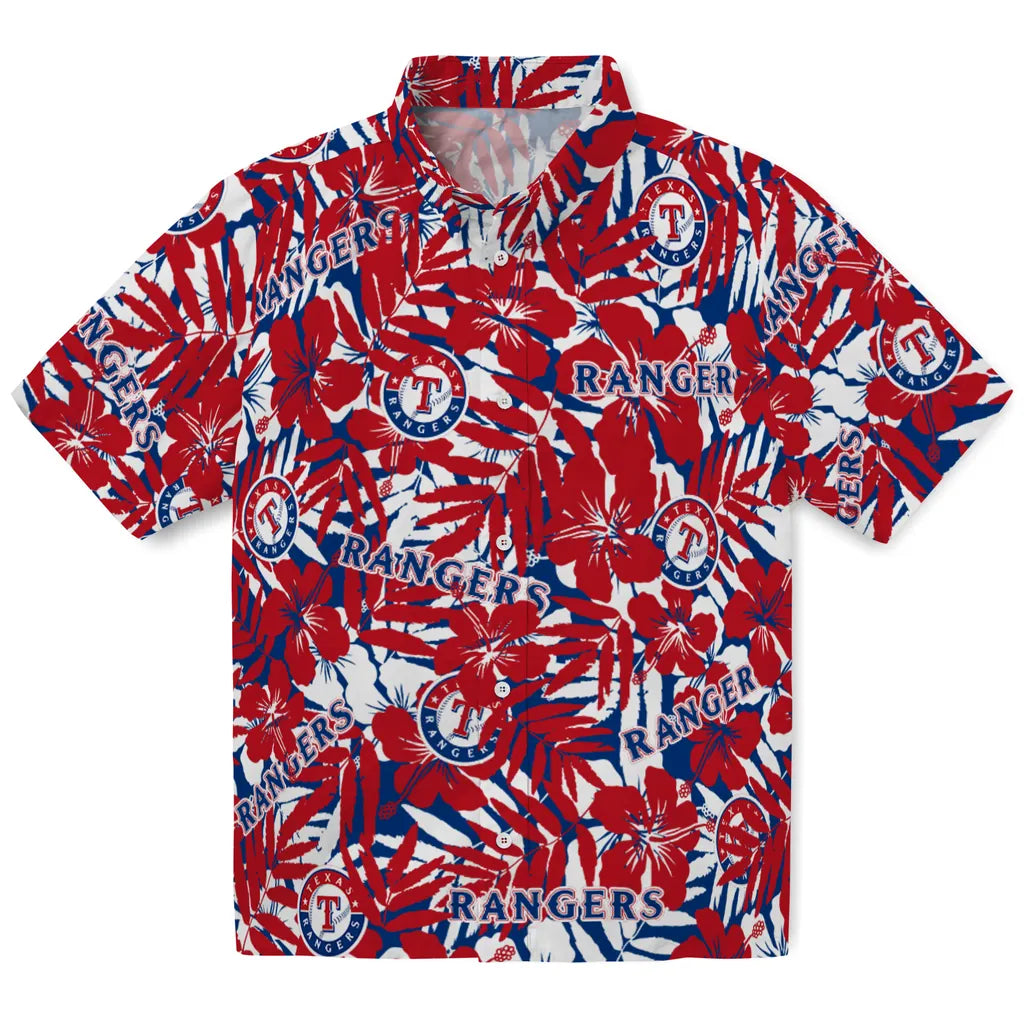 Texas Rangers Hawaiian Shirt - Hibiscus Overlay | Hula Hawaiian Shirts