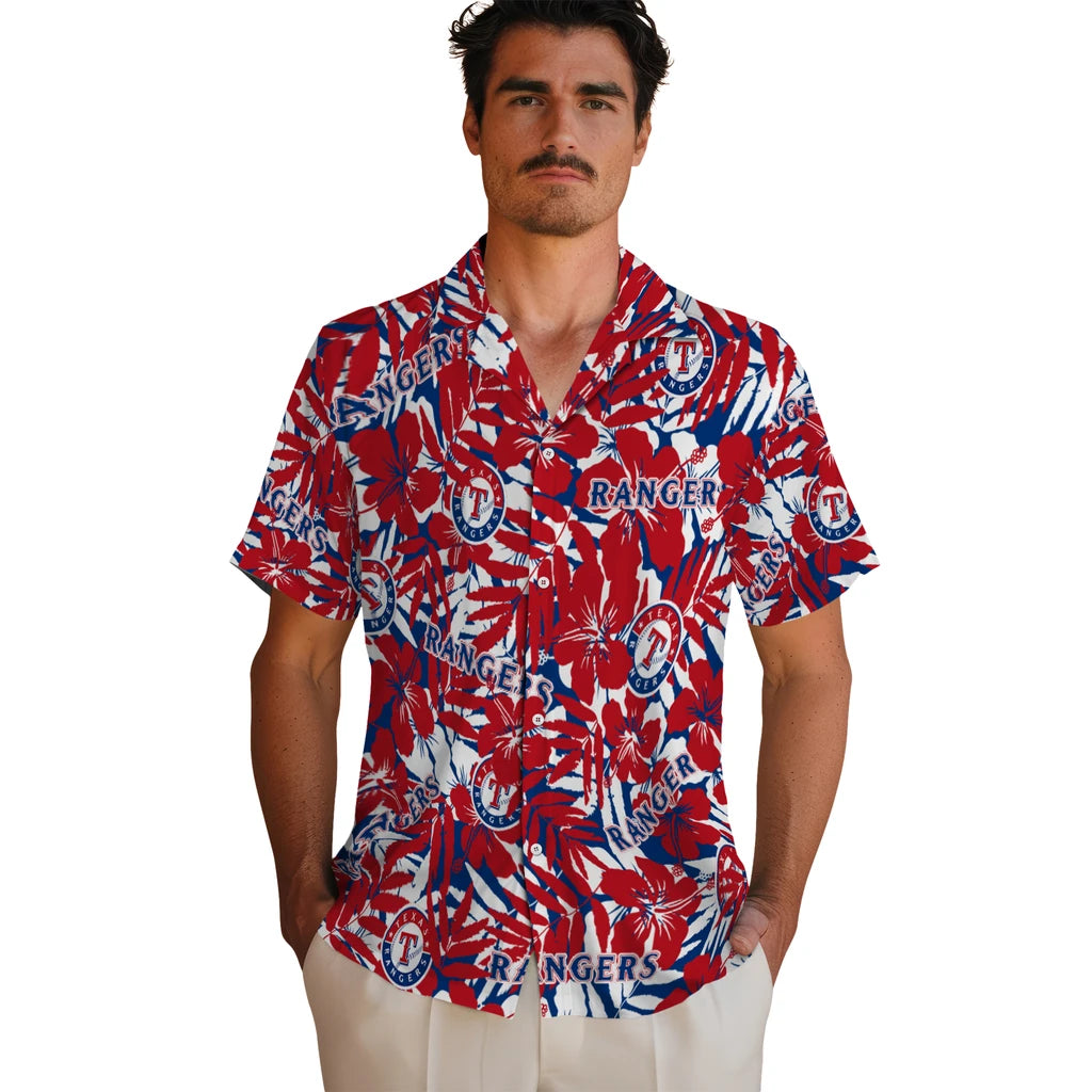 Texas Rangers Hawaiian Shirt - Hibiscus Overlay | Hula Hawaiian Shirts