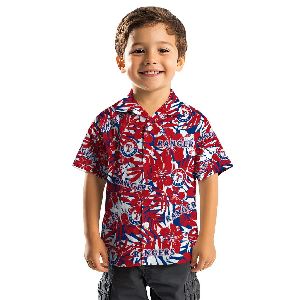 Texas Rangers Hawaiian Shirt - Hibiscus Overlay | Hula Hawaiian Shirts
