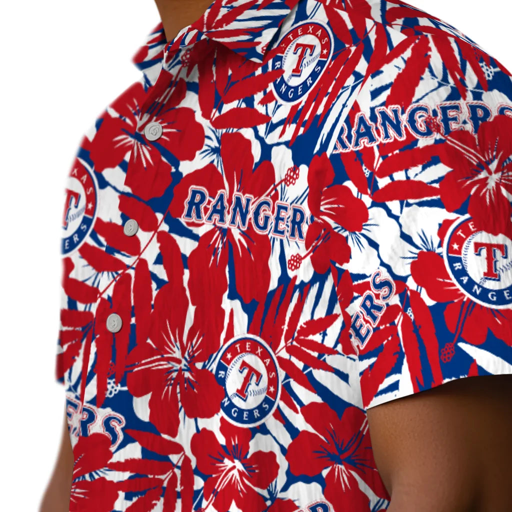 Texas Rangers Hawaiian Shirt - Hibiscus Overlay | Hula Hawaiian Shirts