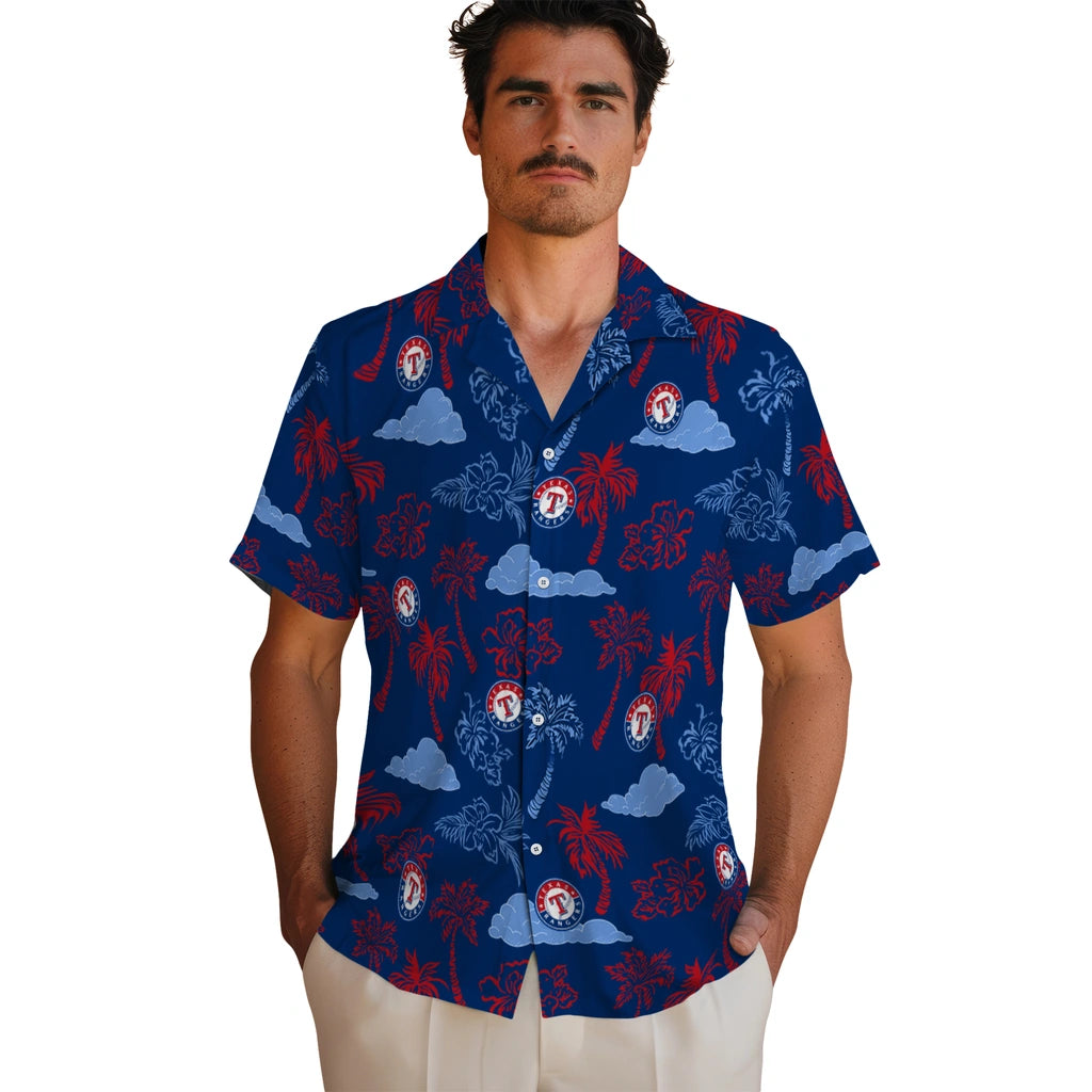 Texas Rangers Hawaiian Shirt - Palm And Clouds | Hula Hawaiian Shirts