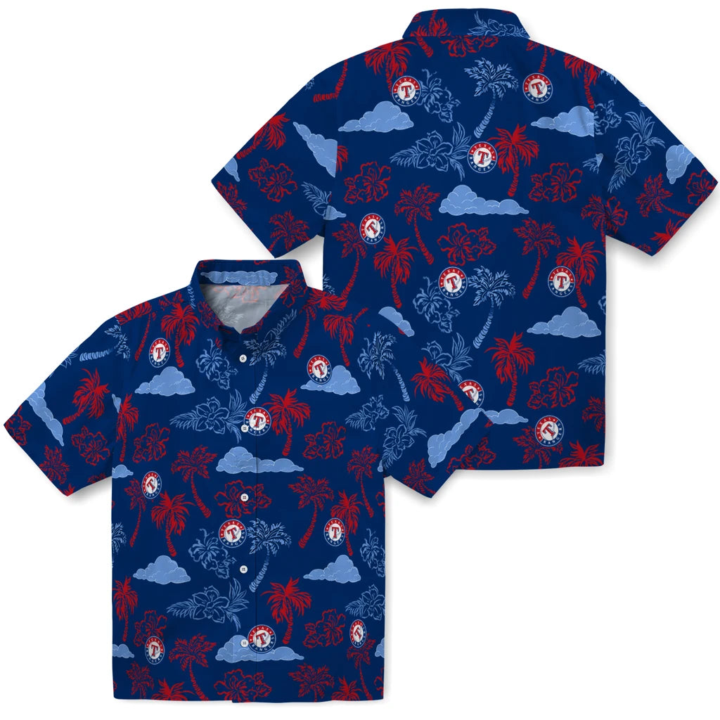 Texas Rangers Hawaiian Shirt - Palm And Clouds | Hula Hawaiian Shirts