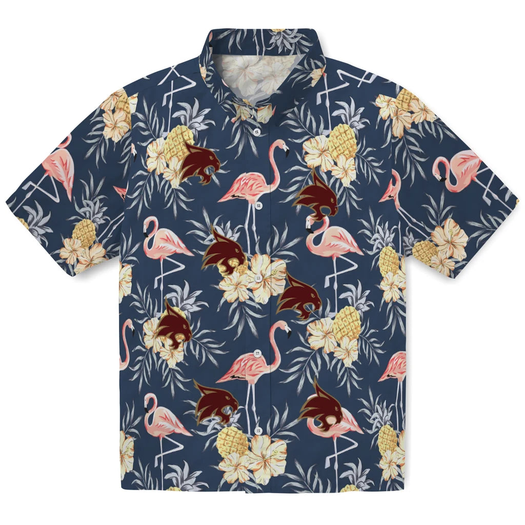 Texas State Bobcats Hawaiian Shirt - Flamingo Hibiscus | Hula Hawaiian Shirts