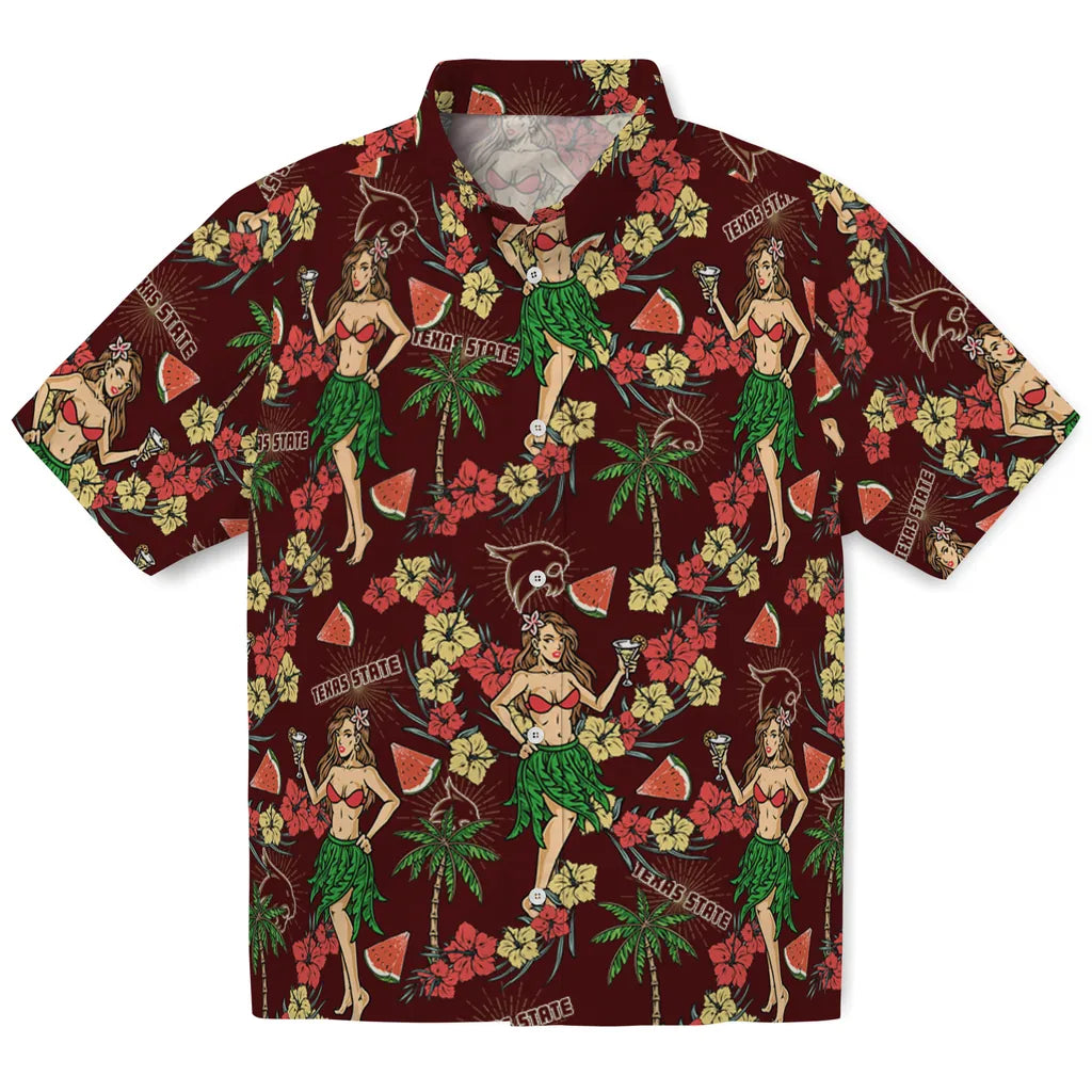 Texas State Bobcats Hawaiian Shirt - Hawaiian Girls Design | Hula Hawaiian Shirts