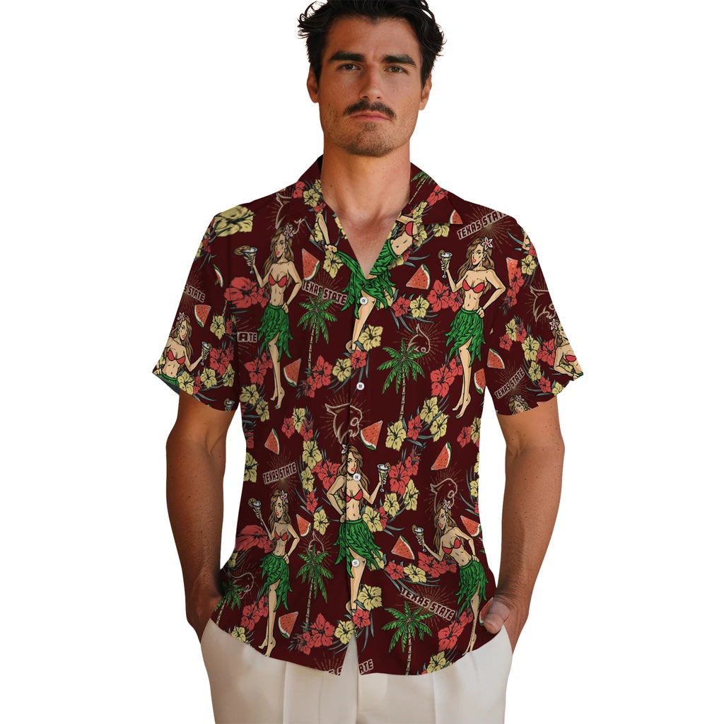 Texas State Bobcats Hawaiian Shirt - Hawaiian Girls Design | Hula Hawaiian Shirts