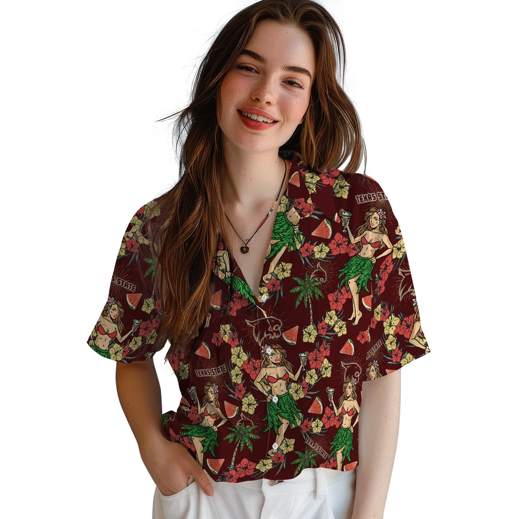 Texas State Bobcats Hawaiian Shirt - Hawaiian Girls Design | Hula Hawaiian Shirts