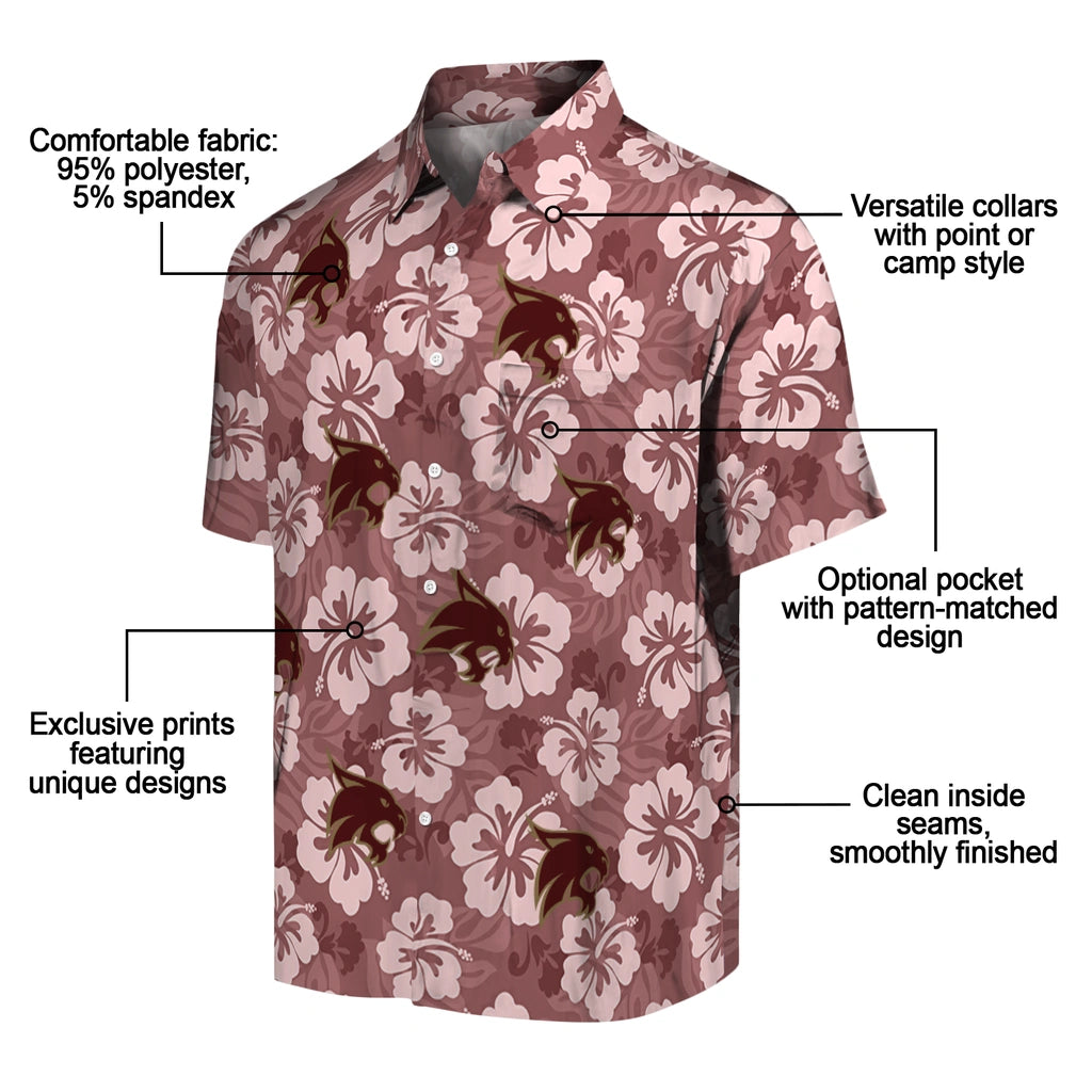 Texas State Bobcats Hawaiian Shirt - Hibiscus Cluster | Hula Hawaiian Shirts