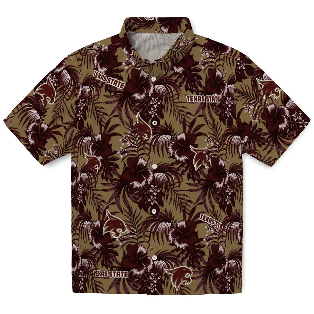 Texas State Bobcats Hawaiian Shirt - Hibiscus Exotic | Hula Hawaiian Shirts