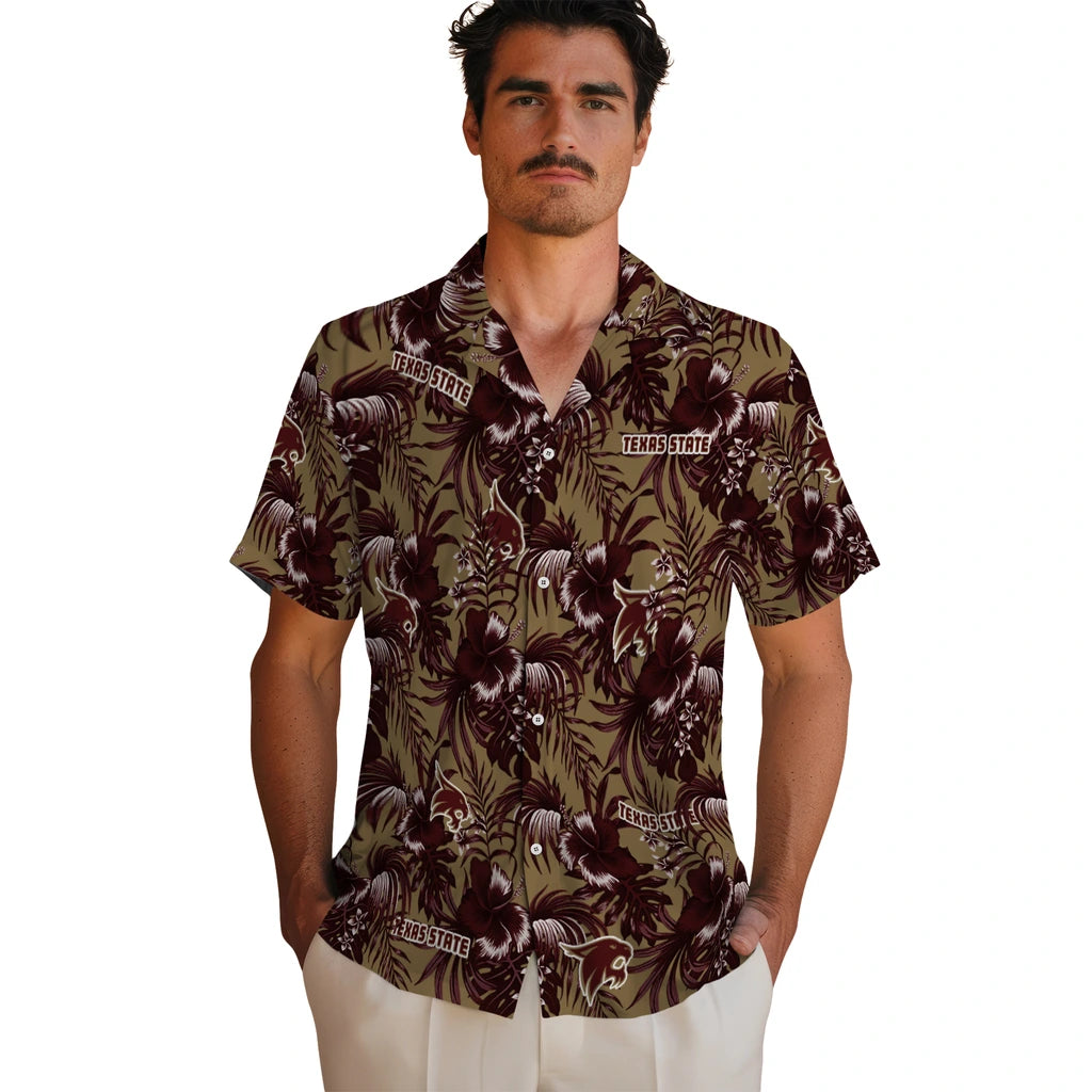 Texas State Bobcats Hawaiian Shirt - Hibiscus Exotic | Hula Hawaiian Shirts