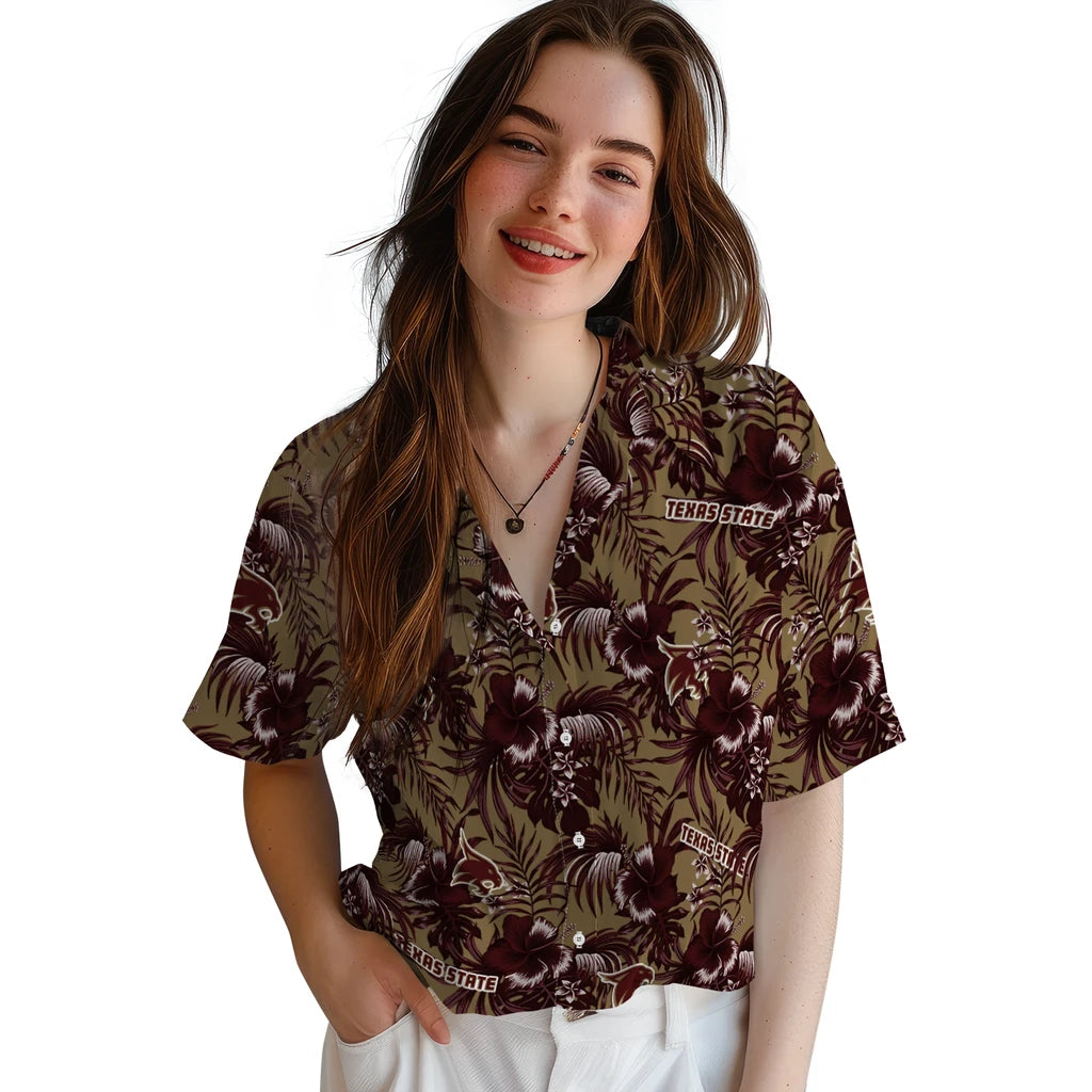 Texas State Bobcats Hawaiian Shirt - Hibiscus Exotic | Hula Hawaiian Shirts