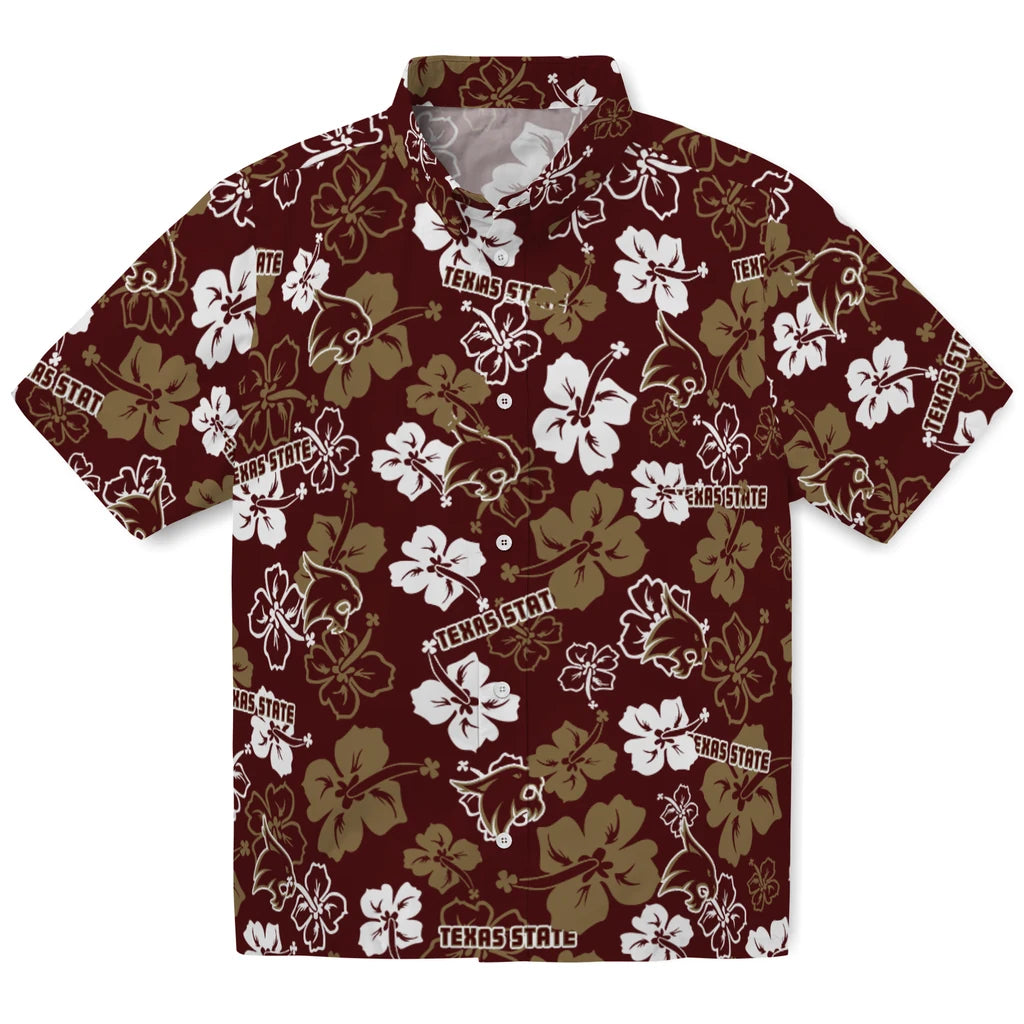 Texas State Bobcats Hawaiian Shirt - Hibiscus Flower Design | Hula Hawaiian Shirts