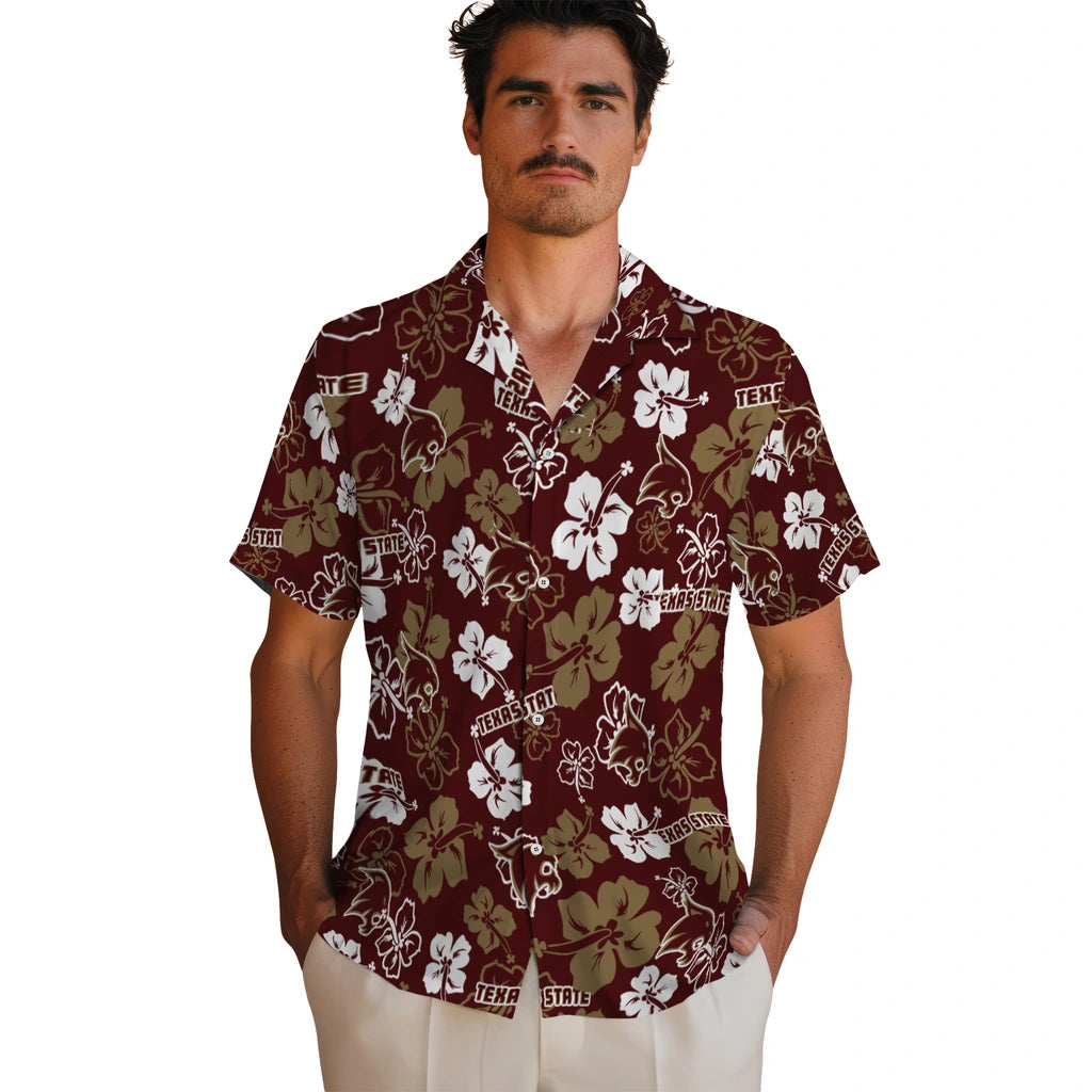 Texas State Bobcats Hawaiian Shirt - Hibiscus Flower Design | Hula Hawaiian Shirts