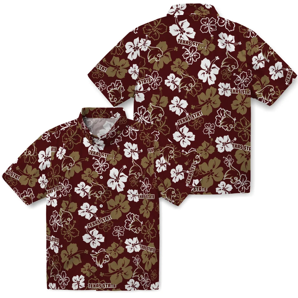 Texas State Bobcats Hawaiian Shirt - Hibiscus Flower Design | Hula Hawaiian Shirts