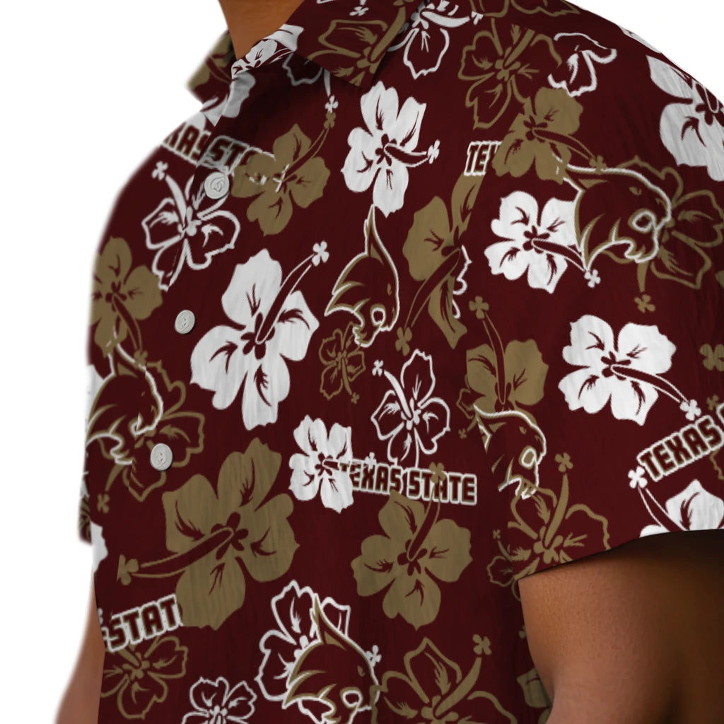 Texas State Bobcats Hawaiian Shirt - Hibiscus Flower Design | Hula Hawaiian Shirts