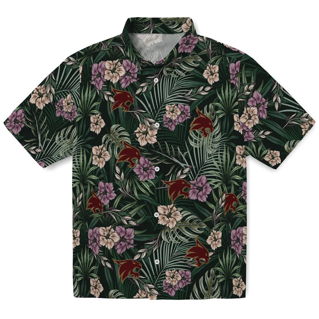 Texas State Bobcats Hawaiian Shirt - Hibiscus Leaves Pattern | Hula Hawaiian Shirts