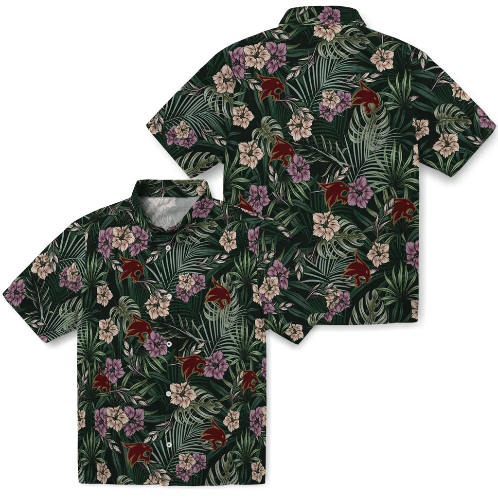 Texas State Bobcats Hawaiian Shirt - Hibiscus Leaves Pattern | Hula Hawaiian Shirts