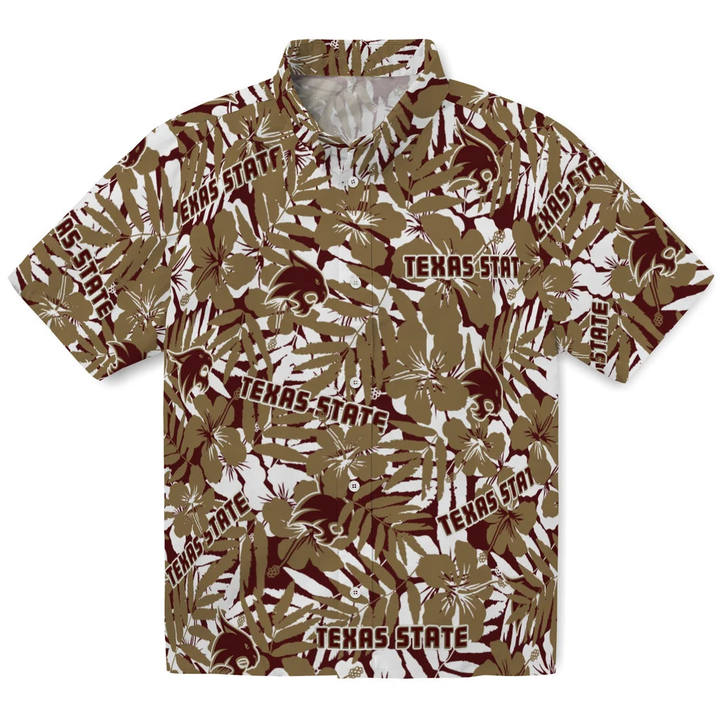 Texas State Bobcats Hawaiian Shirt - Hibiscus Overlay | Hula Hawaiian Shirts