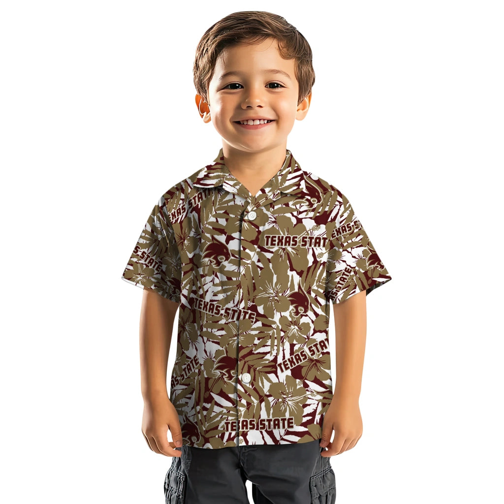 Texas State Bobcats Hawaiian Shirt - Hibiscus Overlay | Hula Hawaiian Shirts