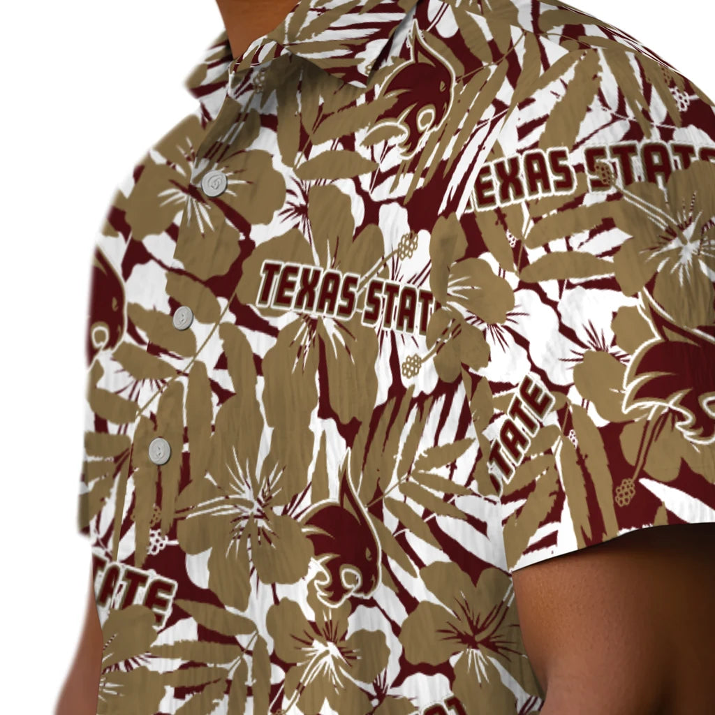 Texas State Bobcats Hawaiian Shirt - Hibiscus Overlay | Hula Hawaiian Shirts
