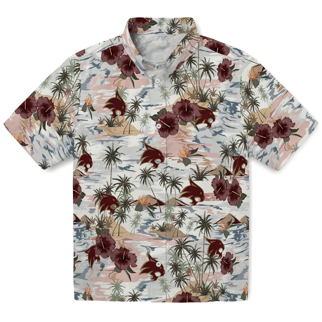Texas State Bobcats Hawaiian Shirt - Hibiscus Seaside | Hula Hawaiian Shirts
