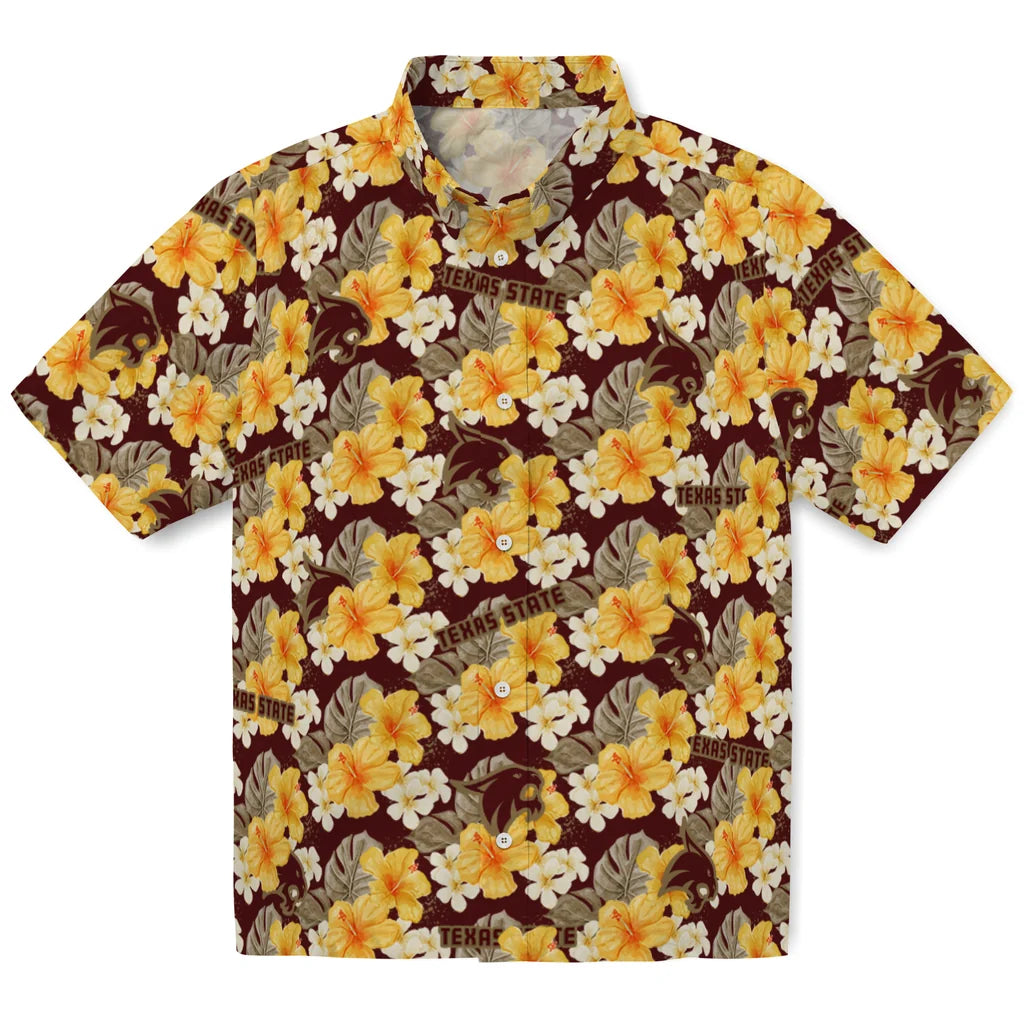 Texas State Bobcats Hawaiian Shirt - Hibiscus Tropics | Hula Hawaiian Shirts