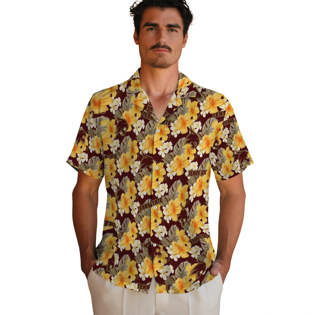 Texas State Bobcats Hawaiian Shirt - Hibiscus Tropics | Hula Hawaiian Shirts