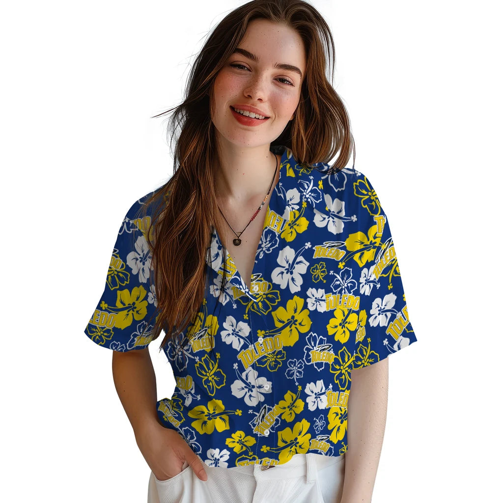 Toledo Rockets Hawaiian Shirt - Hibiscus Flower Design | Hula Hawaiian Shirts