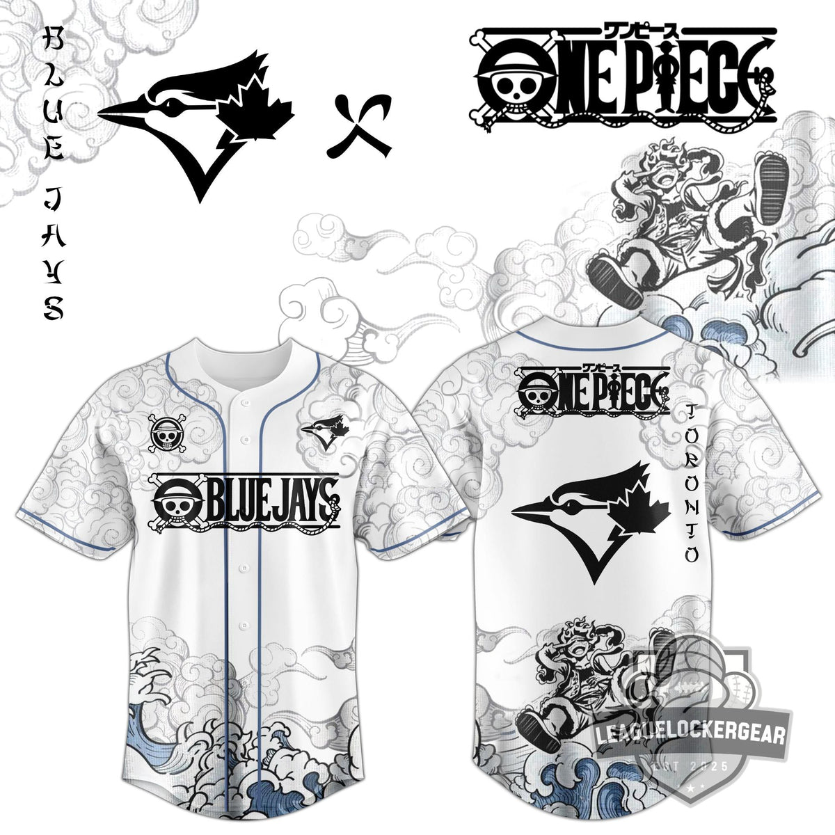 Toronto Blue Jays One Piece Luffy Gear 5 Baseball Jersey - LeagueLockerGear