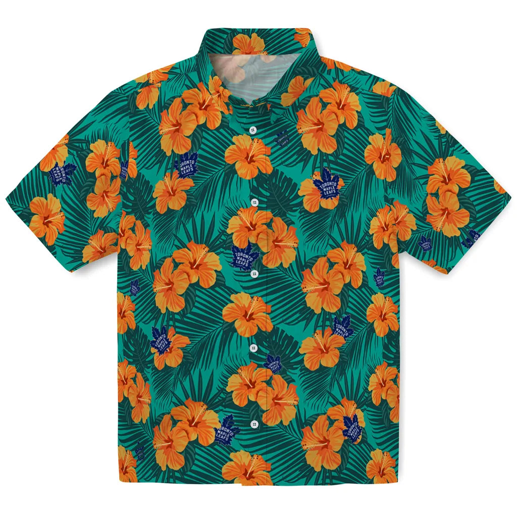Toronto Maple Leafs Hawaiian Shirt - Hibiscus and Palm Leaves | Hula Hawaiian Shirts