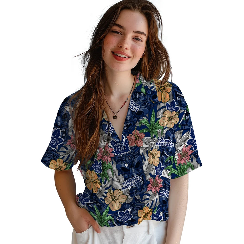 Toronto Maple Leafs Hawaiian Shirt - Hibiscus Tiki Jungle | Hula Hawaiian Shirts