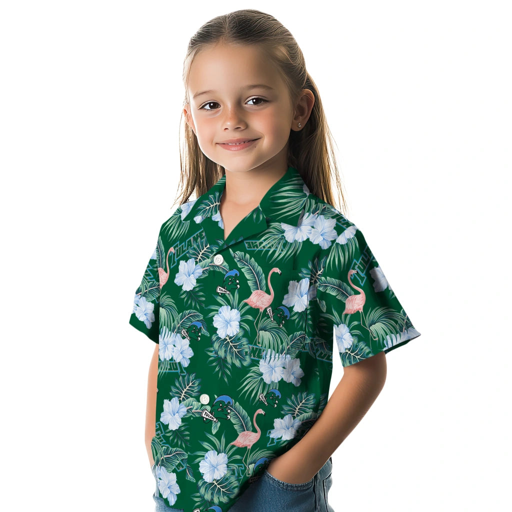 Tulane Green Wave Hawaiian Shirt - Flamingo and Hibiscus | Hula Hawaiian Shirts